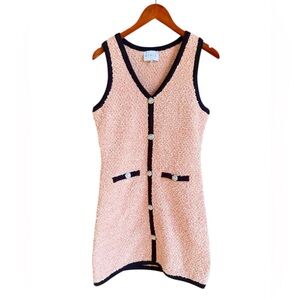 NWOT Mable Textured Bow Button Pink Dress Black Details Size L Classic Preppy